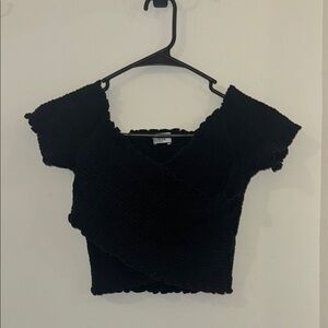 Hollister Black Asymmetrical Ruffled Crop Blouse